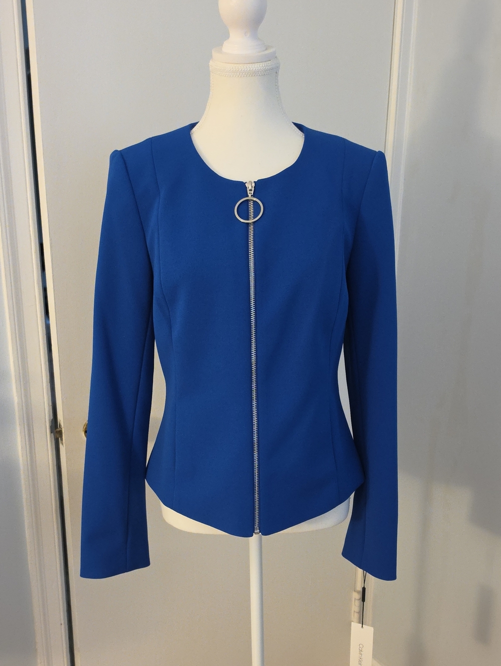 Calvin Klein Size 10 Royal Blue Blazer Suit Jacket Silver Zipper New with Tags